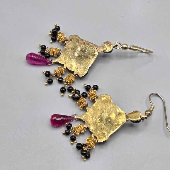 Gold Tone Red Stone Dangle Earrings Bundle Thai Balinese Boho - Picture 5 of 8